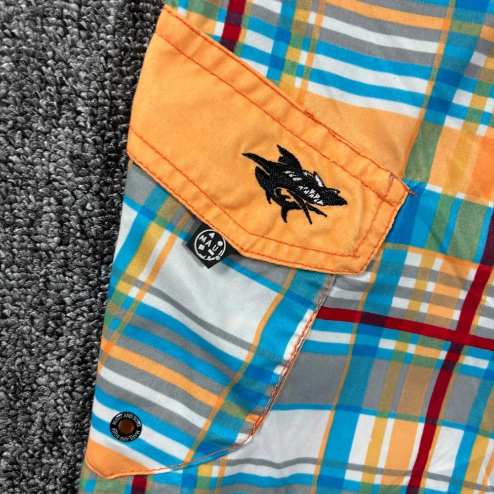 Baggy Y2K Plaid Board Shorts Maui and Sons Surf Orange Size 34
